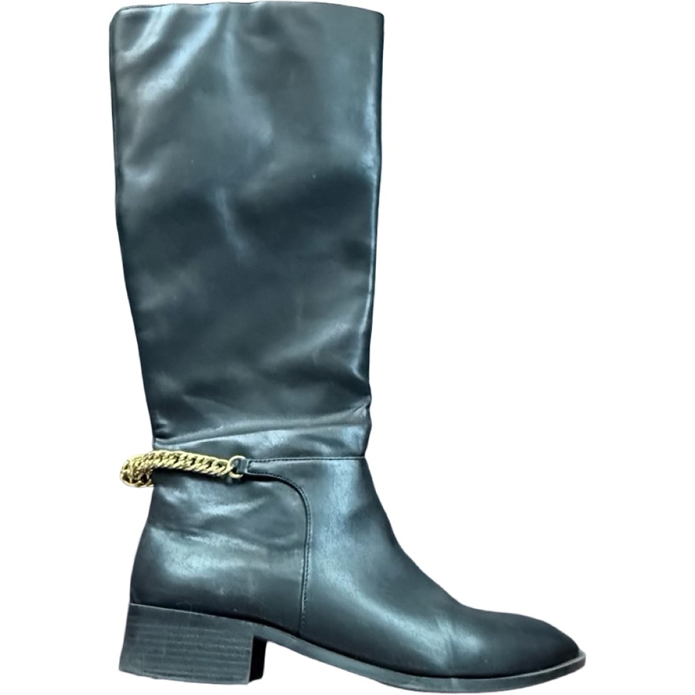 Express Size 10, medium black, knee-high boots with gold chain